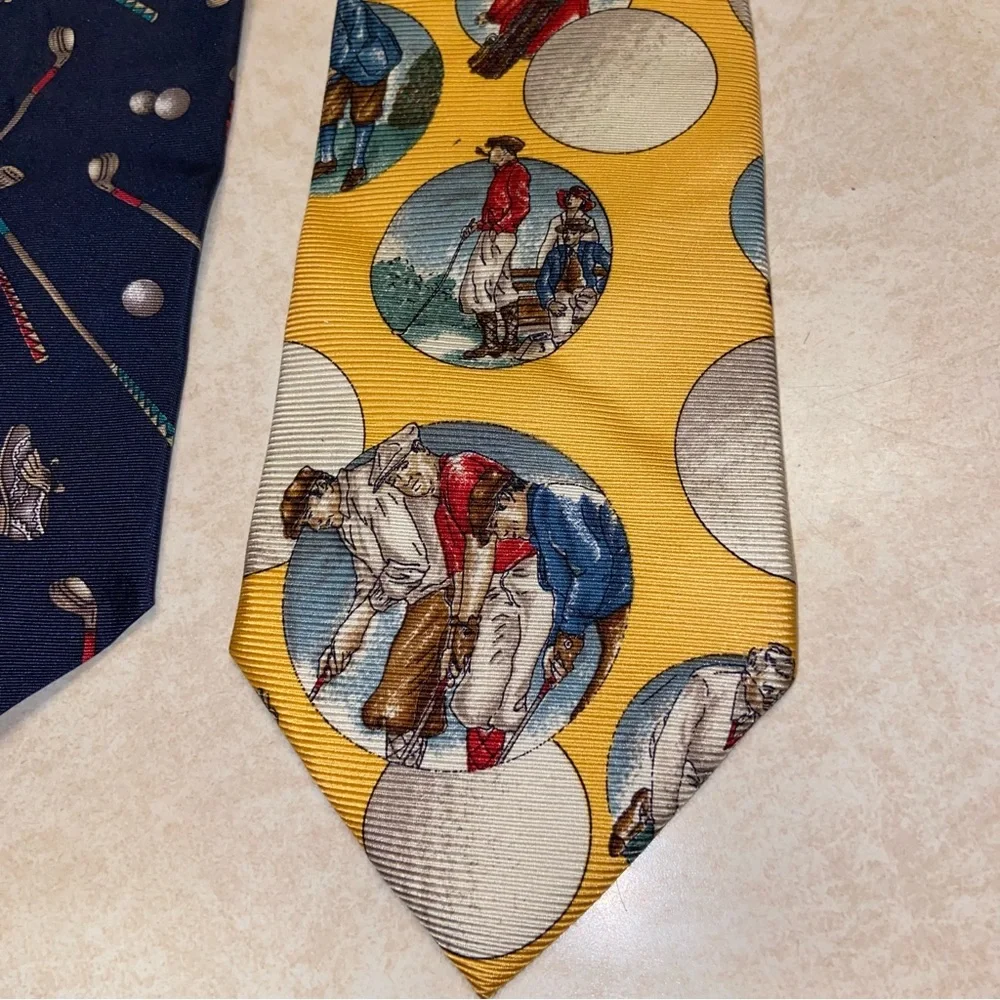 Vintage Prestige Jos. A. Bank Lot of 2 100% Silk Neck Ties USA Made Golf Golfing